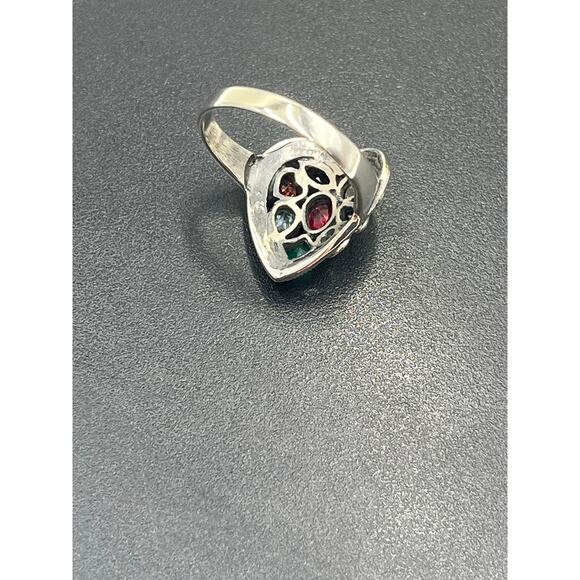 Sterling Silver Marcasite Multi-Gemstone Multi-Shaped Heart Noppakao Ring Sz 9.5 - Picture 7 of 9